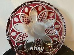 SIGNED Val St Lambert 12 Crystal cranberry ruby cut to clear bowl BIG