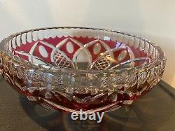 SIGNED Val St Lambert 12 Crystal cranberry ruby cut to clear bowl BIG