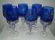 Six Vintage Blue Cut To Clear Crystal Wine Goblet Germany Glasses