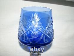 SIX Vintage BLUE Cut to Clear Crystal WINE Goblet Germany glasses