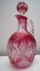Standout Ovoid Cranberry To Clear Decanter Withpattern Cut Stopper Perf Cond