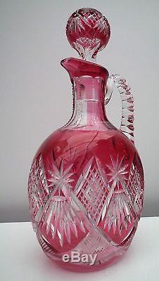 STANDOUT Ovoid Cranberry to Clear Decanter withpattern cut stopper PERF COND