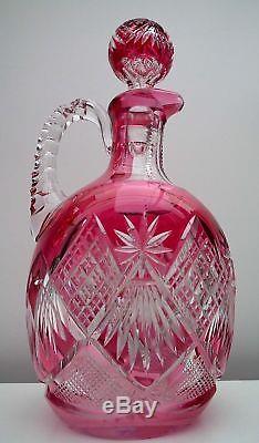 STANDOUT Ovoid Cranberry to Clear Decanter withpattern cut stopper PERF COND