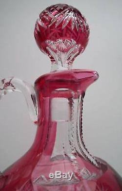 STANDOUT Ovoid Cranberry to Clear Decanter withpattern cut stopper PERF COND