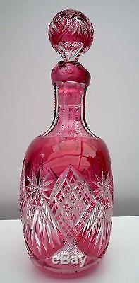 STANDOUT Ovoid Cranberry to Clear Decanter withpattern cut stopper PERF COND