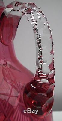 STANDOUT Ovoid Cranberry to Clear Decanter withpattern cut stopper PERF COND