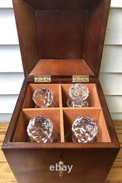 STUNNING BOMBAY COMPANY Mahogany Box with4 Beautiful Cut-Glass Crystal Decanters