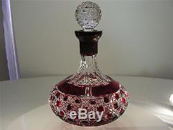 STUNNING! Large ship decanter cut to clear cranberry Val St. Lambert vintage