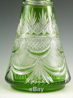 ST LOUIS Crystal Fantasie Design Antique Green Coloured Decanter 13 1/2