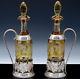Superb Pair Edwardian Barker Ellis Silver Plate And Amber Cut Glass Decanters