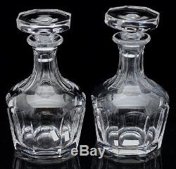 Superb Pair Signed Orrefors Cut Crystal Glass Whiskey Scotch Decanter Bottles