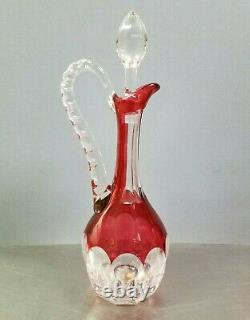 Saint Louis Cristal France Bristol Crystal Decanter, Ruby Red Cut to Clear Glass