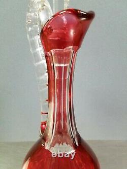 Saint Louis Cristal France Bristol Crystal Decanter, Ruby Red Cut to Clear Glass