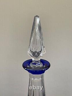 Saint Louis Crystal Cobalt Blue Cut to Clear Decanter & 6 Cordial Liquor Glasses