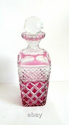 Saint Louis France decanter with light cranberry red color cut to clear