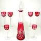 Saint Louis French Crystal Liquor Set Massenet Decanter Glasses Red Cut To Clear