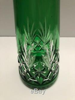 Saint Louis Hand Carved Green Cut To Clear Decanter