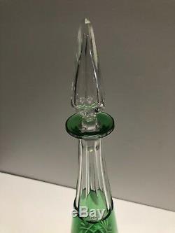 Saint Louis Hand Carved Green Cut To Clear Decanter