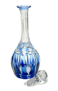 Saint (St.) Louis France Sky Blue Cut to Clear Glass Decanter, Signed