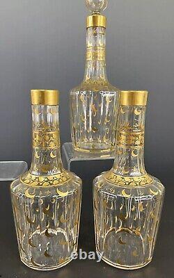 Set (3) Moon & Stars Cut Crystal Liquor Decanters Louis XVI Style Poss. Baccarat