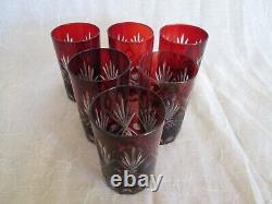 Set 6 RUBY RED Cut to Clear Thumbprint Bohemian Czech 4 Tumblers Juice Glasses