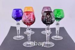 Set Of 6 Ajka/bohemian Crystal Cut To Clear 5 Multicolor Cordial Glasses Mint