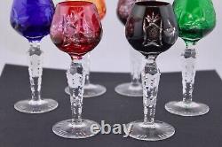 Set Of 6 Ajka/bohemian Crystal Cut To Clear 5 Multicolor Cordial Glasses Mint