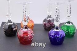 Set Of 6 Ajka/bohemian Crystal Cut To Clear 5 Multicolor Cordial Glasses Mint
