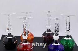 Set Of 6 Ajka/bohemian Crystal Cut To Clear 5 Multicolor Cordial Glasses Mint