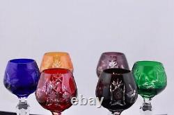 Set Of 6 Ajka/bohemian Crystal Cut To Clear 5 Multicolor Cordial Glasses Mint