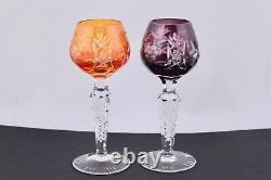 Set Of 6 Ajka/bohemian Crystal Cut To Clear 5 Multicolor Cordial Glasses Mint