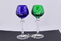 Set Of 6 Ajka/bohemian Crystal Cut To Clear 5 Multicolor Cordial Glasses Mint