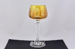 Set Of 6 Ajka/bohemian Crystal Cut To Clear Multicolor Hock Wine Goblets Mint