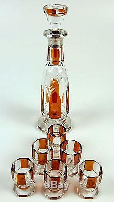 Set Of Liquor And 6 Cups. Cut Glass. Art Déco. Silver 800. France . Circa 1920