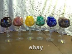 Set of 12 Imperlux Multi-Color Cut to Clear Crystal Wine Hocks 8