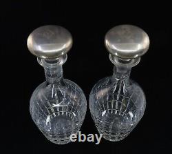 Set of 2 HAWKES Cut Glass Decanters with Sterling Silver Tops/Stoppers