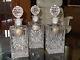 Set Of 3 Matching Antique European Cut Crystal Glass Liquor Decanters Rare Three