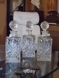 Set of 3 matching Antique European Cut Crystal Glass Liquor Decanters RARE THREE