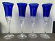 Set Of 4 Bohemian Cobalt Blue Cut To Crystal Champagne Flutes