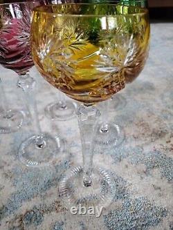Set of 4 Bohemian Cut To Clear Crystal Wine Goblets