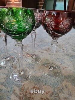 Set of 4 Bohemian Cut To Clear Crystal Wine Goblets