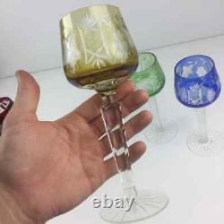 Set of (5) Ajka Bohemian Crystal Wine Hock Glasses Marsala Cut to Clear
