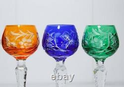 Set of 6 Bohemian Czech Cut to Clear Crystal Cordial Glasses Goblets