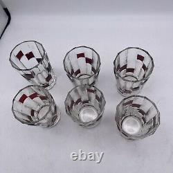 Set of 6 Ruby Red Cut-To-Clear Crystal Highball Glasses Czech Bohemian Tumblers