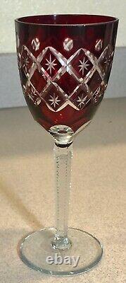 Set of Cut Crystal Wine Glasses and Decanter Ruby 4 Glasses MM