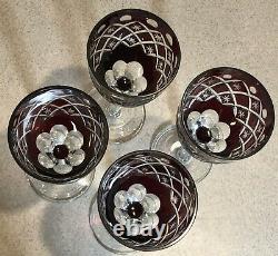Set of Cut Crystal Wine Glasses and Decanter Ruby 4 Glasses MM
