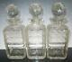 Set Of Three Antique Cut Glass Hobnail Decanters, For Tantalus 9 X 3 1/4