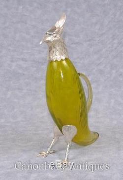 Sheffield Silver Plate Bird Decanter Jug Cut Glass Eagle
