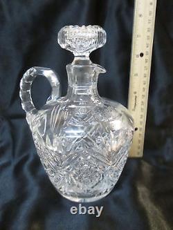 Signed HAWKES Brilliant Cut Crystal Whiskey Jug Decanter Handle Stopper Numbered