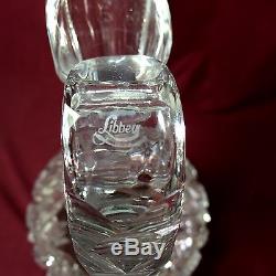 Signed Libbey American Brilliant cut glass Venetia pattern handled decanter